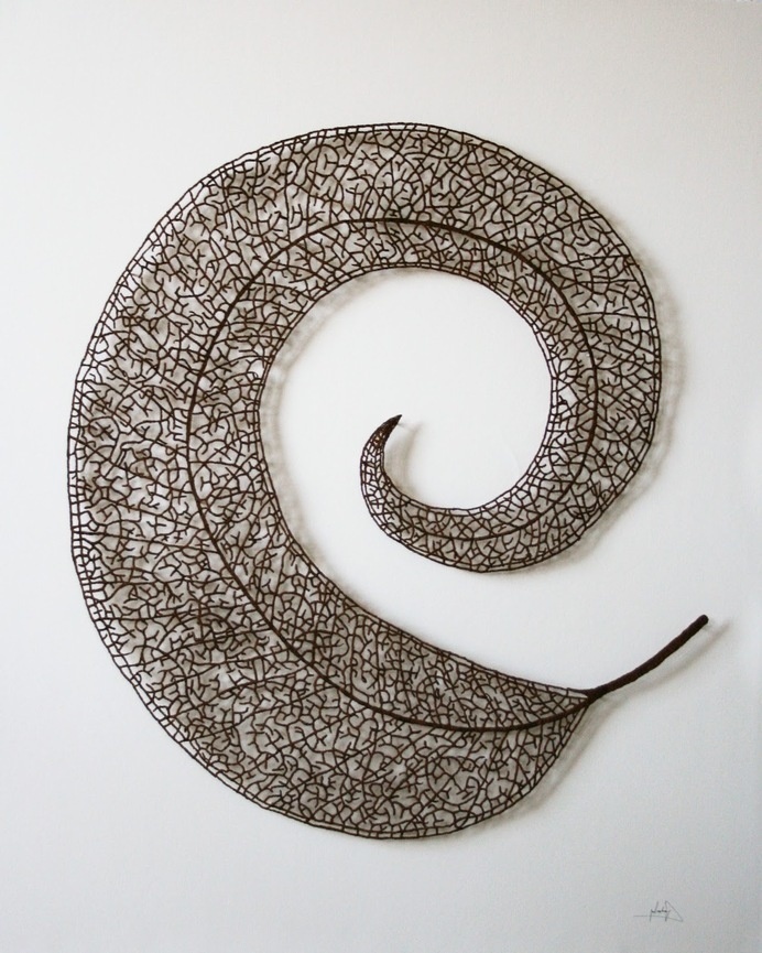 Meredith Woolnough's Embroideries Mimic Delicate Forms of Nature nature embroidery #sculpture #leaf #spiral #design #embroidery #nature #delicate #art