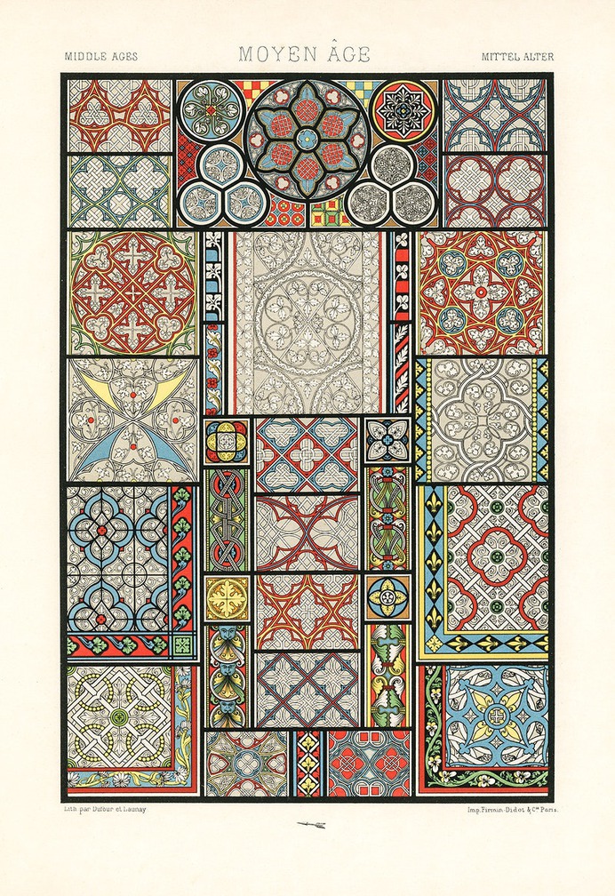 Medieval pattern from L'ornement Polychrome (1888) by Albert Racinet (1825–1893). Digitally enhanced from our own original 1888 edition.
