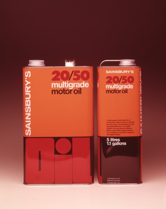 20/50 Multigrade Motor Oil can. Vintage Packaging. Designed in 1977 by Richard Williams.