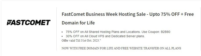 Don't Miss Out on the Best BUSINESS WEEK HOSTING SALE : UP TO 75% OFF at FASTCOMET. Grab Unbeatable Prices now: https://cutt.ly/4wnrWsx9 

TOP SPEED, MAXIMUM SECURITY, GREAT SUPPORT! Now with Free Domain for Life + Free SSL, CDN, SEO Tools, Site Builder, Website Security with Imunify360, cPanel & More: https://cutt.ly/HwnrEfrL 
