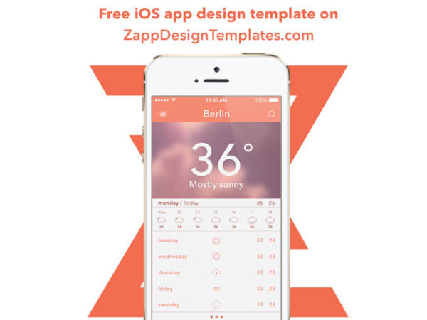 Free Weather App UI PSD for Designer