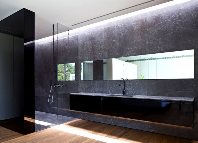 Party House Project by Pitsou Kedem Architects stylish black gray base bathroom #interior #bath #design #bathroom