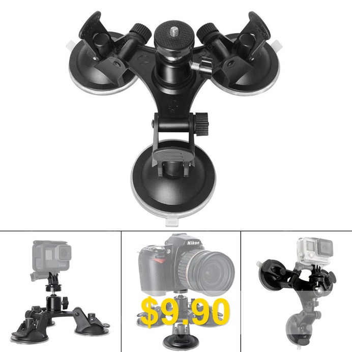 Car #Sucker #Mount #Holder #Camera #Tripods #with #Angle #Adjustable #Ball #Head #- #BLACK
