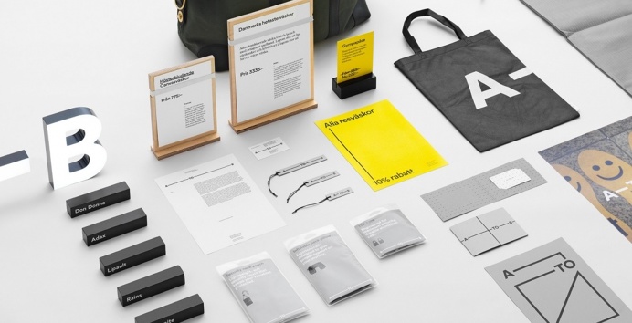 A–TO–B stop shop logo logotype typography design designer minimal beautiful business card print bag grey black yellow mindsparkle mag