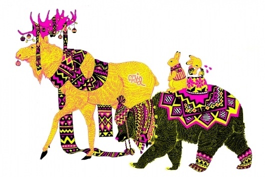cool december by ~acarina on deviantART #pattern #winter #illustration #animals #neon