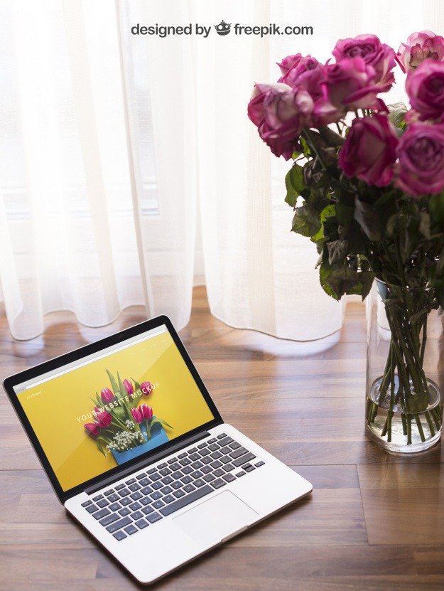 Laptop mockup with flowers Free Psd. See more inspiration related to Mockup, Flowers, Technology, Computer, Woman, Girl, Home, Laptop, Notebook, Mock up, Modern, Decorative, Lady, Wooden, Keyboard, Display, Romantic, Screen, Female, Festive, Beautiful, Up, Computer screen, Mock and Femininity on Freepik.