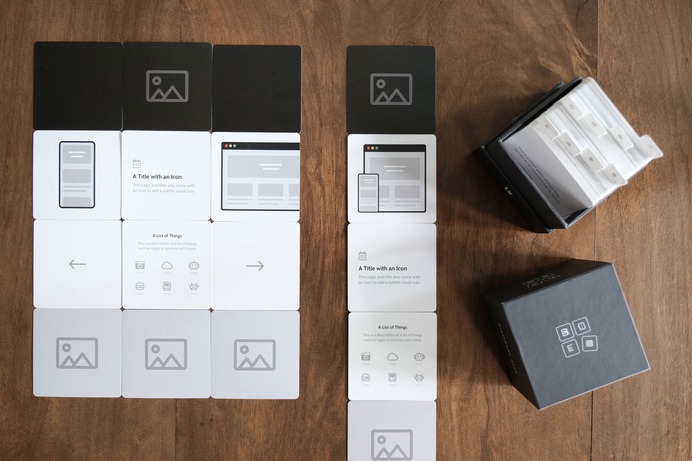 The UX Kits Wireframe Deck is a deck of cards for building website or app layouts, right on a desk. The deck allows you to take a break from the screen and experiment with different layouts in a hands-on activity that gets anyone involved in the design process, regardless of their expertise.