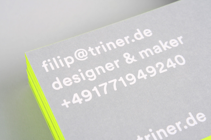 filip triner design branding business cards painted edges www.triner.de edge neon yellow embossing emboss print thick business card black gr