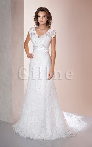 Abito da Sposa Elegante Coda A Strascico Corto con Nastro Formale E Informale Cerniera