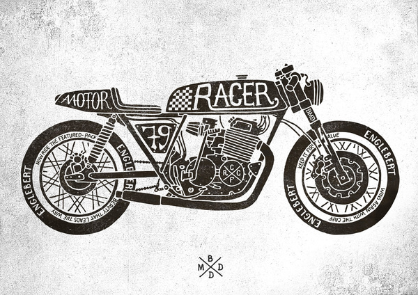 http://www.bmddesign.fr/cafe_racer_motrocycles/cafe_racer_motorcycles1.jpg #lettering #illustration #type #skull #hand