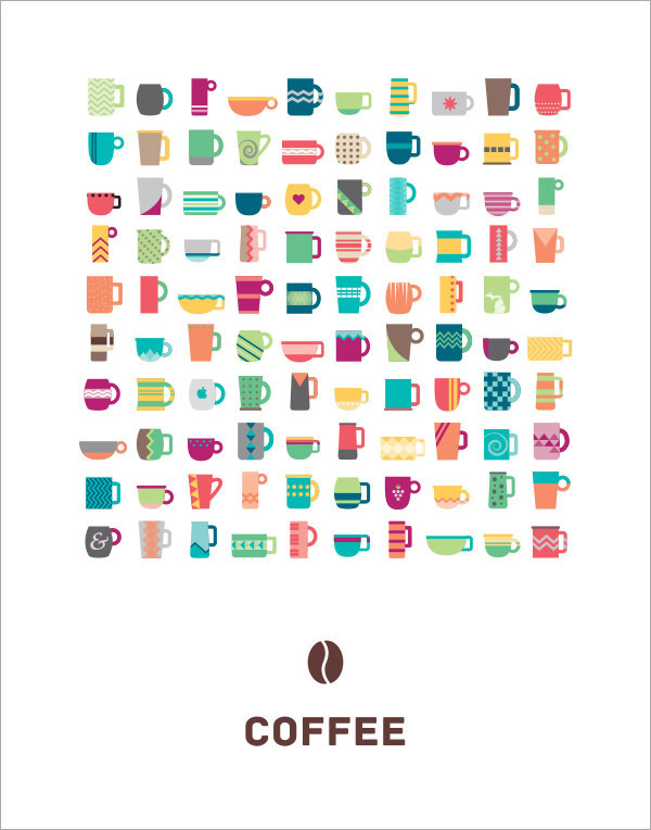 Coffee Poster by Kellie Voegler #flat #icons #illustration #coffee #colour