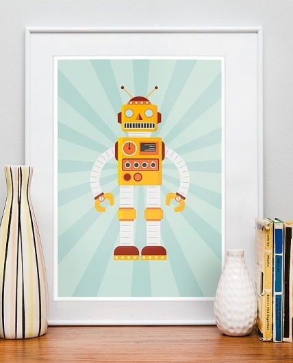 Retro Robot Poster Nursery art print Children's Decor by handz #poster #prnt #art #robot