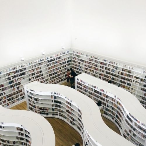 Library, curves, books, shelves, shelf, book, bookshelves, bookshelf, white, minimalistic, minimal