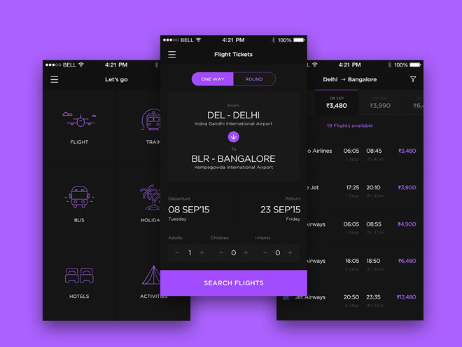 Let's Go : Free Travel App UI Kit PSD