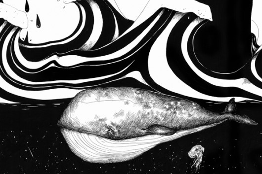 The Whale And The Balloons on the Behance Network #ink #whale #jellyfish #illustration #drawing