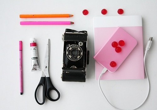 Untitled | Flickr - Photo Sharing! #fluo #old #isabelle #stabilo #camera #kodak #scissors #laydier #pencils #sweets