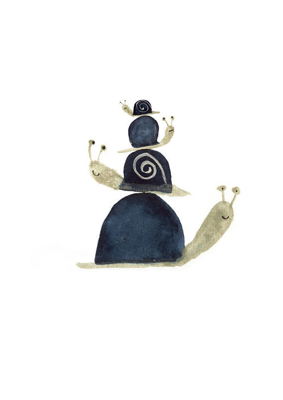 Art print Stack of Snails cute watercolor illustration digital print A5 #illustration #etsy #snail