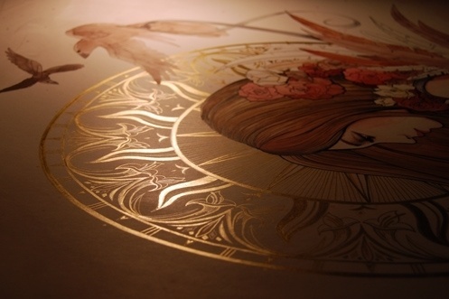 80% Blog: The Work of Julie Hill #nouveau #birds #gold #art #painting