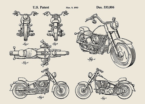 Bike Digital Art - Motorcycle Patent Harley Davidson Motorcycle Patent, The patent was issued by the United States Pate by Sam Kal