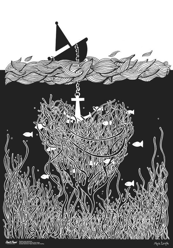 Don't Panic by Magda Łupińska #lisystudio #magda #don #fish #anker #upiska #black #ship #sea #lisy #panic