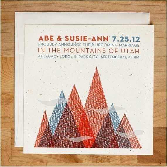 Wedding invitation Textured Mountain Invitation Set via Etsy #mountains