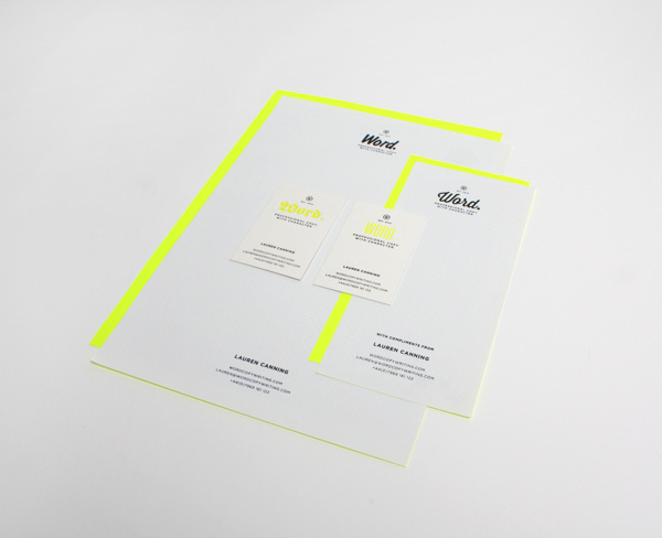 Word. #font #branding #copywriting #neon #yellow #word #fluoro #copy #brand #identity #typeface #neutral #stationery #passport #type #fluroescent #typography