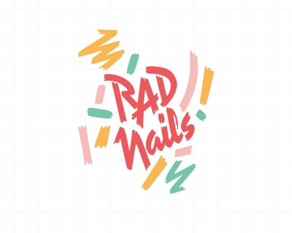 rad nails branding #branding #color #nails #art #80s #brush #logo #memphis