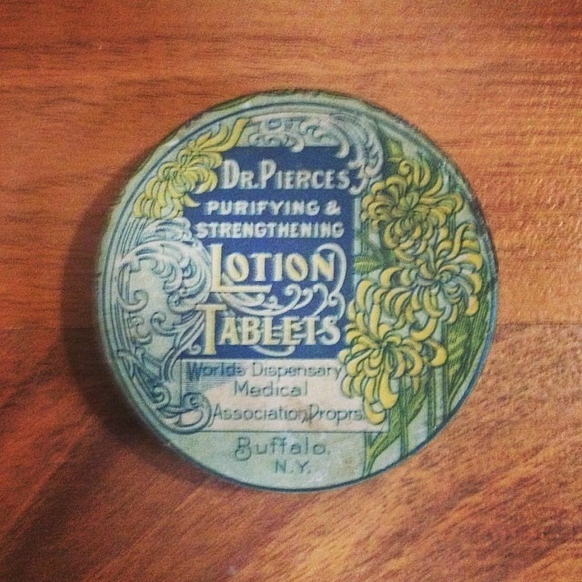Dr. Pierces Lotion Tablets tin. #flourishes #packaging #hunting #vintage #type #typography