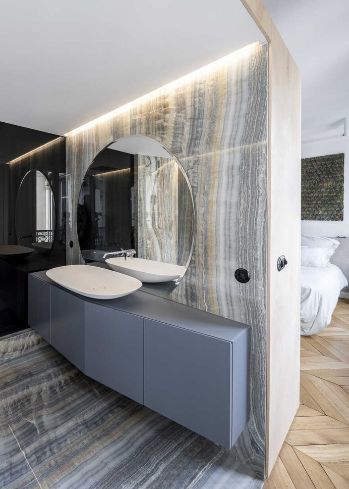 Haussmannian Parisian Apartment - Wood Ribbon by Toledano+Architects