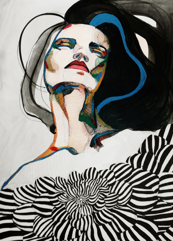 Relapse - Katie Melrose #ink #girl #colors #portrait #watercolor #patterns