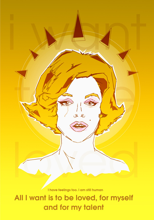 [ BE LOVED ] Artwork inspired by Marilyn Monroe Poems. #monroe #yellow #myself #be #love #marilyn #tears #loved