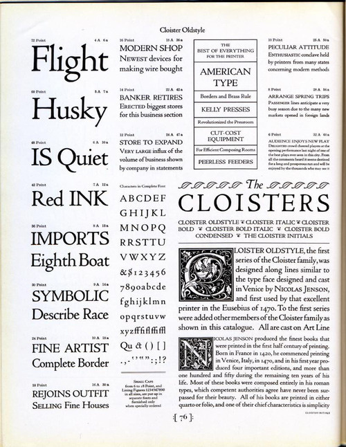 Cloister Oldstyle was designed by M. F. Benton for ATF in 1913. #typography