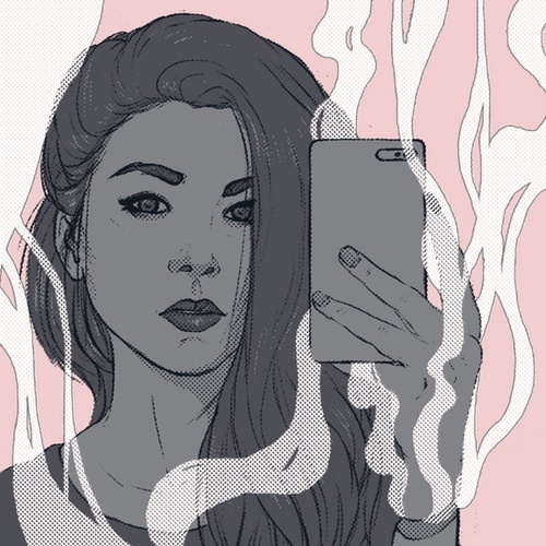 Illustration, Bonfires, Sam Johnstone, Print, Printing, Silkscreen, Screenprint, Halftone, Selfie, Portrait,