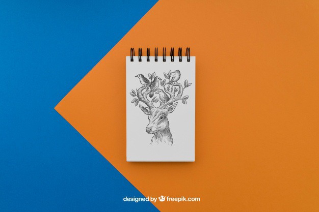 Notepad with deer drawing Free Psd. See more inspiration related to Paper, Bird, Animal, Doodle, Deer, Notebook, Note, Sketch, Drawing, Clean, Draw, Notepad, Sketchy and Note paper on Freepik.