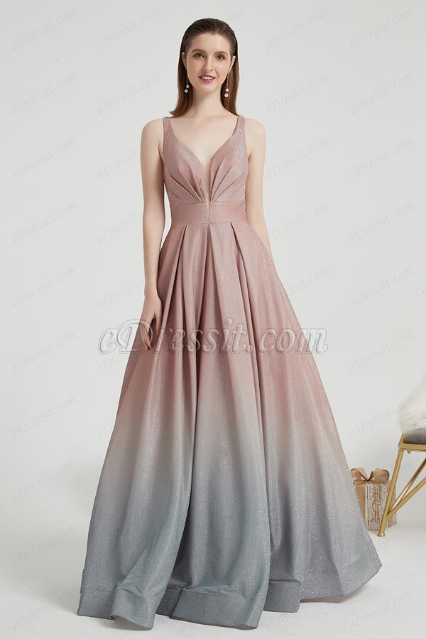 eDressit Straps V-Cut Gradient Pleated BodiceParty Prom Gown(02203156)