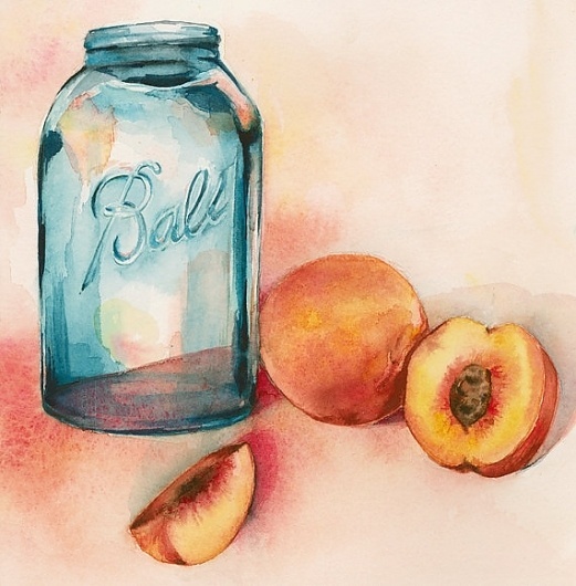 Canning Peaches Archival Print by amberalexander on Etsy #jar #watercolor #peaches