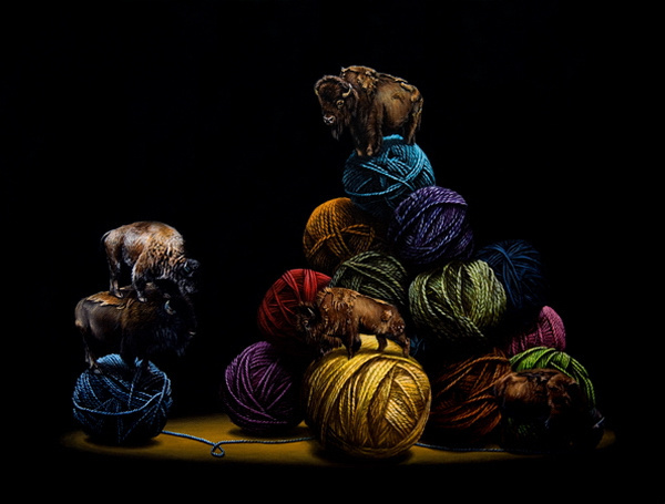 Bisons in animal surreal art #surrealism #realism #painting #paintings #art #animal