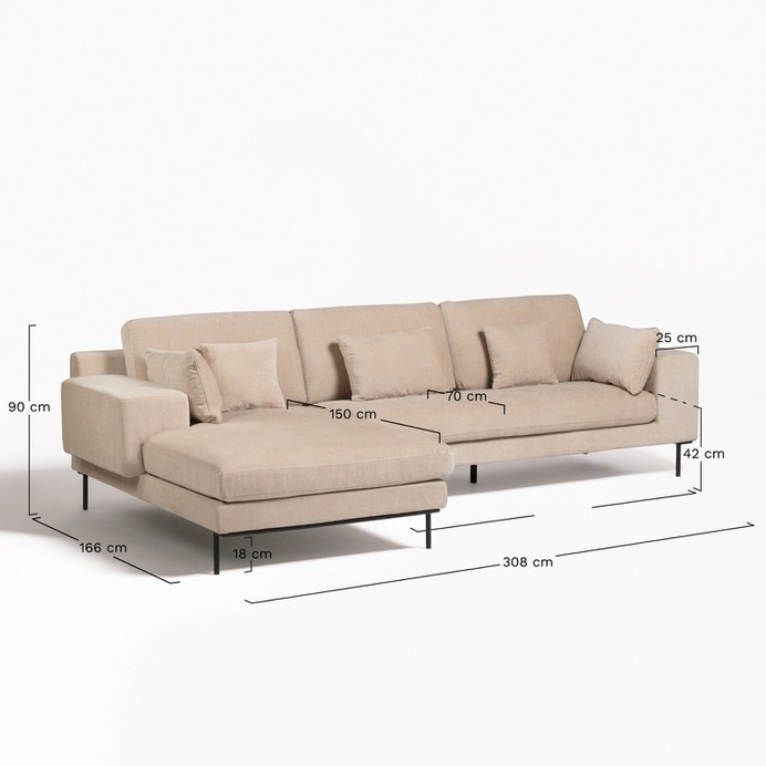Sofá Chaise Longue 4 posti in Ciniglia Agon - SKLUM