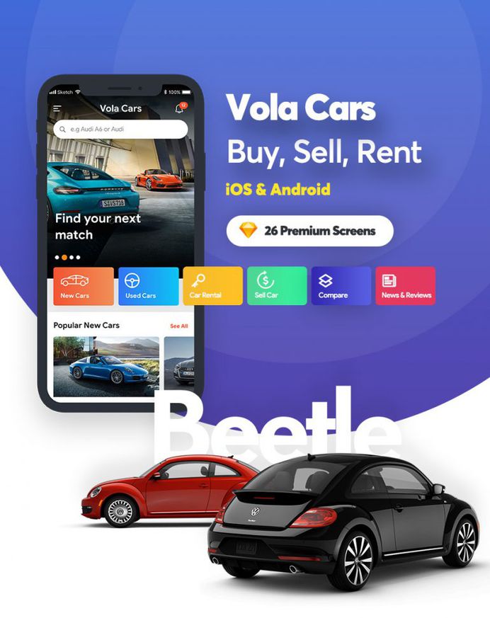 Vola Cars – New Car, Used Car, Sell Car and Rental Car Mobile UI Kit for sketch App