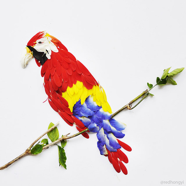 Birds Made of Flower Petals and Leaves by Red Hong Yi #sculpture #bird #illustration #art #dimensional