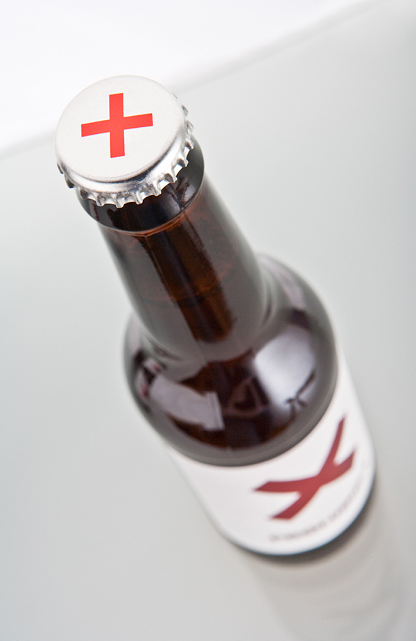bottle, beer, x, red, bold, simple, minimal, white, brown, flashy