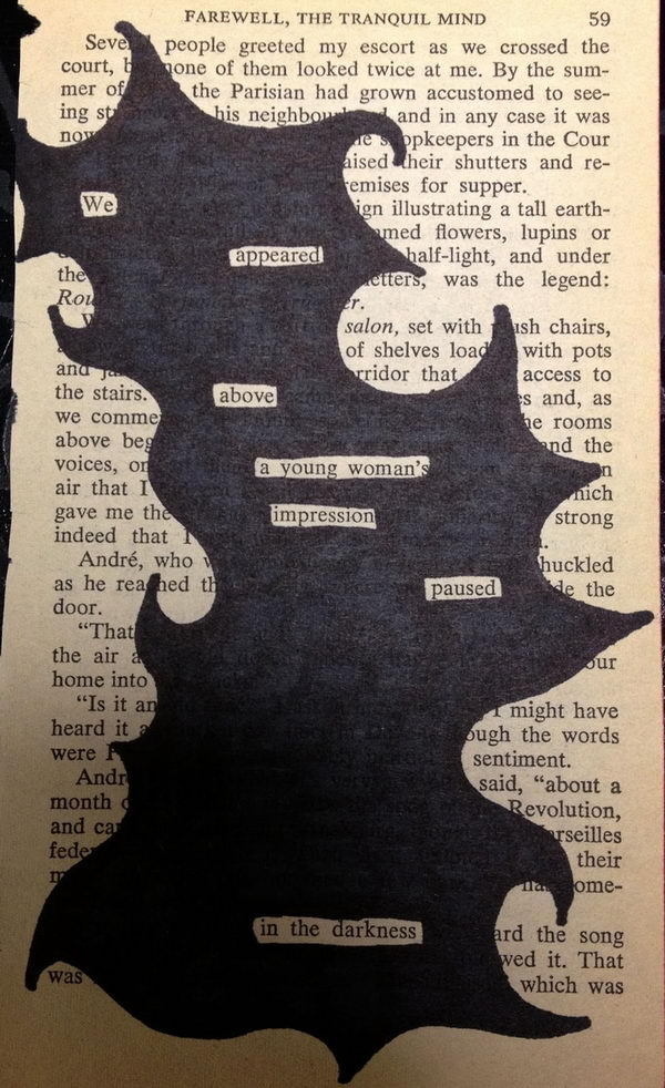 Find words that form a mini story or poem and black out the rest. #ideas #therapy #art