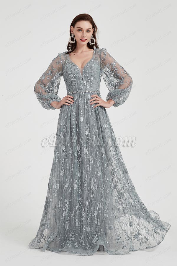 eDressit Sexy Grey Long Sleeves Lace Tulle Party Evening Dress (02202108)