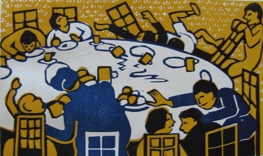 Flight+-+Nursery+Tea.jpg 1,000×595 pixels #print #arts #illustration #linocut #fine