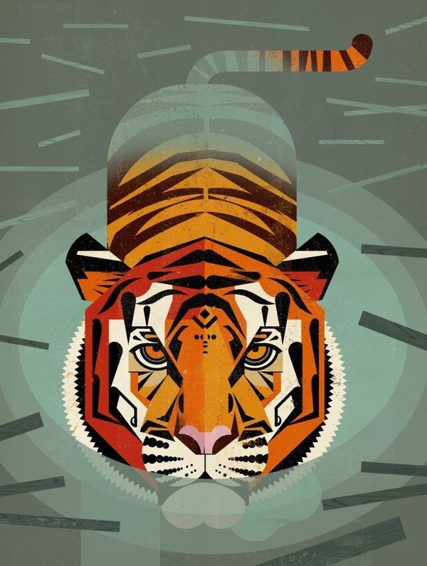 Swimming Tiger by Dieter Braun (http://www.brauntown.com/) #water #digital #illustration #braun #minimal #art #tiger #dieter