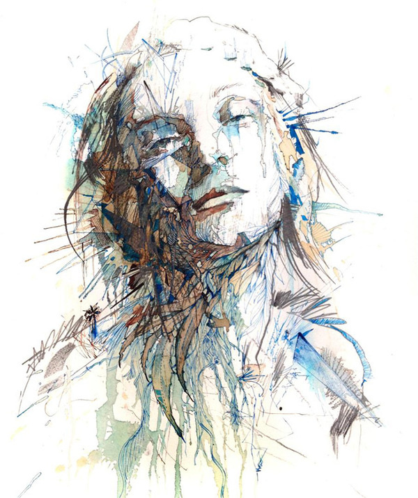 Portraits Drawn with Tea, Vodka, Whiskey and Ink by Carne Griffiths #portait #ink