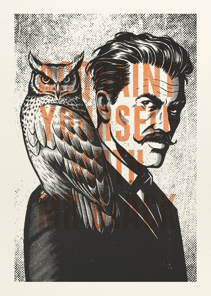 Men #illustration #etching #owl