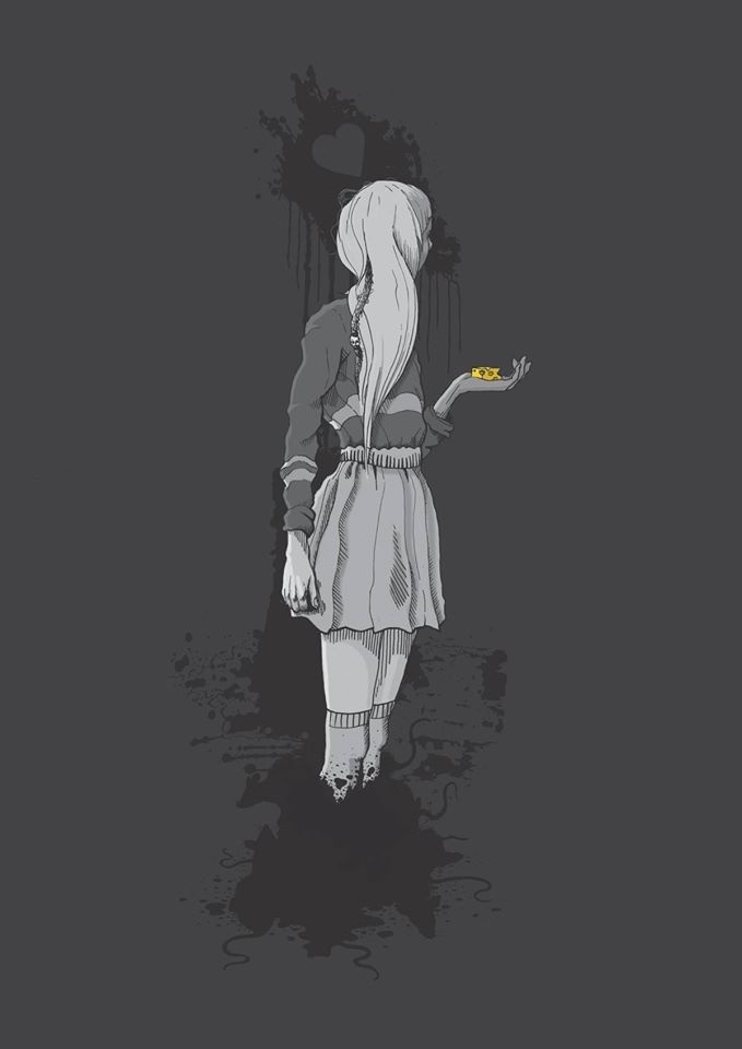 Mixmedia - Pen and Digital Color #cheese #girl #design #greyscale #illustration #art #drawing #grey