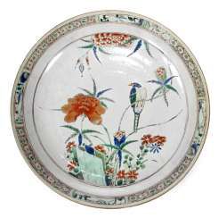 Polychrome decorated porcelain plate with bird and flowers #porcelain