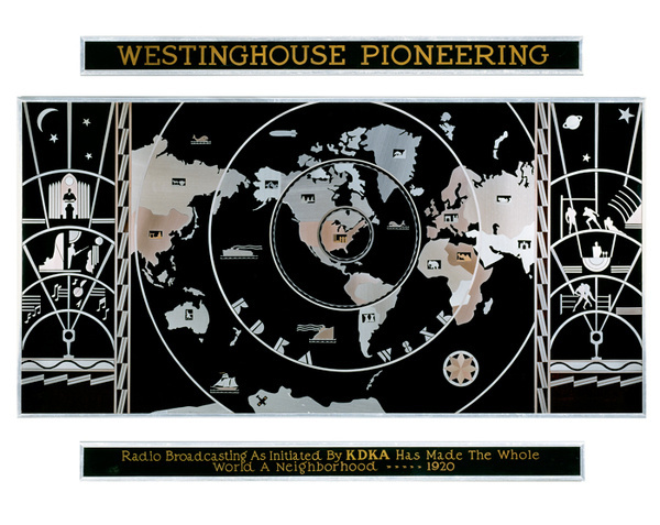 Radio broadcast map, designed by Donald R. Dohner for the Westinghouse Manufacturing and Electric Company, 1933. Images via the Carnegie Mus #radio #1930s #aluminum